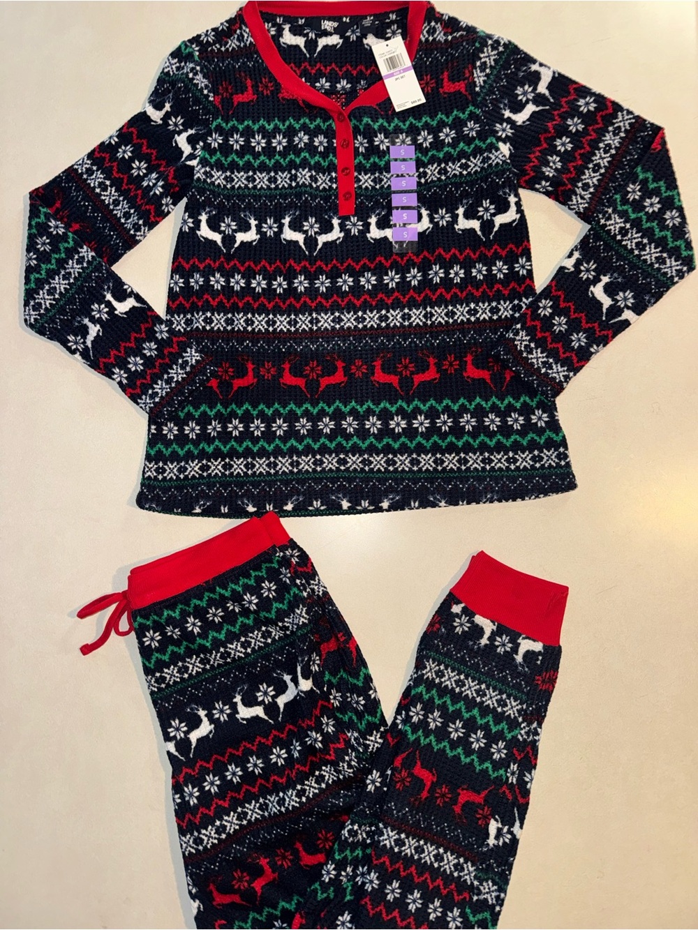 NWT Lands End Women's Christmas Pajama Set Long Sleeve Pants Small S Fair Isle